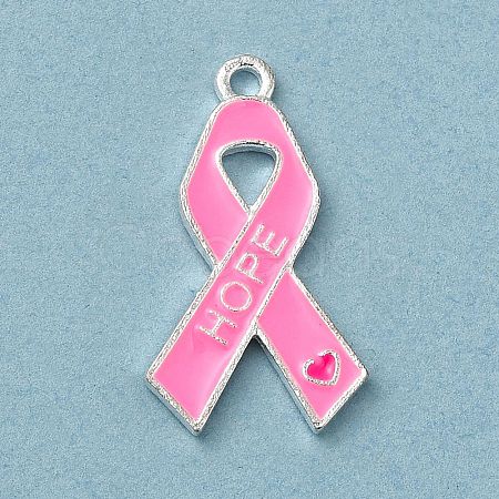 Breast Cancer Pink Awareness Ribbon Theme Alloy Enamel Pendants ENAM-A147-01G-1