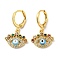 Evil Eye Real 18K Gold Plated Brass Dangle Leverback Earrings, with Enamel and Cubic Zirconia, Deep Sky Blue, 25.5x15mm