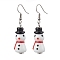 Christmas Theme Glass Dangle Earrings, with Brass Findings, Snowman, 49~51x12~12.5mm