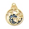 Brass Micro Pave Cubic Zirconia Pendants, with Enamel and Jump Rings, Oblate with Wave Charms, Blue, 21.5x18x2mm, Hole: 3mm