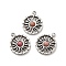 304 Stainless Steel Pave Natural Rhodonite Sun Charms, Stainless Steel Color, 14.5x12x3mm, Hole: 1.4mm