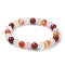 8mm Round Natural Red Jasper & Rose Quartz & Carnelian & Quartz Crystal Beaded Stretch Bracelets for Women, Inner Diameter: 2-1/8~2-3/8 inch(5.5~6cm)