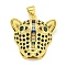 Brass Micro Pave Cubic Zirconia Pendants, Real 18K Gold Plated Leopard Head Charms, Black, 22x22x7mm, Hole: 4.5x3mm