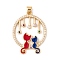 Brass Micro Pave Cubic Zirconia Pendants, with Enamel, Real 18K Gold Plated, Couple Cat Charms, Red, 32x25x2mm, Hole: 5x3mm