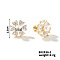 Summer Countryside Style Copper Zirconia Stud Earrings for Women, Flower, Golden, 13x5mm