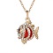 Fish Alloy Cage Pendant Necklaces, Micro Pave Cubic Zirconia Pendent Necklaces, Box Chain Necklaces