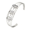 Non-Tarnish 304 Stainless Steel Hollow Open Cuff Bangles, Leaf, 2-3/4~2-7/8 inch(6.9~7.3cm)x1-7/8 inch(4.7cm)