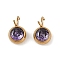 Ion Plating(IP) 304 Stainless Steel Micro Pave Cubic Zirconia Charms, Real 18K Gold Plated, Round Charm, Purple, 10.5x6.5x4mm, Hole: 2.5mm