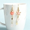 Natural Rose Quartz Dangle Earrings, Alloy Enamel Starfish & Shell Asymmetrical Earrings for Women, 75x8mm