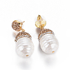 Natural Pearl Dangle Stud Earrings EJEW-F230-03G-2