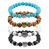 FIBLOOM 4Pcs 4 Styles Natural & Synthetic Mixed Gemstone & Glass & Alloy Owl Beaded Stretch Bracelets Set for Women BJEW-FI0001-04-1