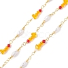 Brass Glass Bead Link Chains with ABS Imitation Pearl Beads CHS-P016-39G-07-1