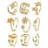 9Pcs 9 Style Adjustable Brass Micro Pave Clear Cubic Zirconia Cuff Rings RJEW-LS0001-18G-1