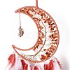 Gemstone Chips Beaded Tree of Life Moon with Feather Pendant Decorations HJEW-M004-14-2