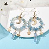 Natural Aquamarine Chip & Dyed Quartz Crystal Beaded Ring Dangle Earrings EJEW-TA00357-01-2