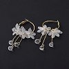 Acrylic Imitation Shell Flower with Glass Tassel Dangle Hoop Earrings with 925 Sterling Silver Pins EJEW-L281-06LG-3