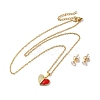 Clear Cubic Zirconia Heart with Enamel Pendant Necklace & Stud Earrings SJEW-M099-02G-2