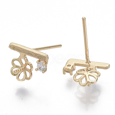 Brass Micro Pave Clear Cubic Zirconia Stud Earring Findings KK-N232-03-NF-1