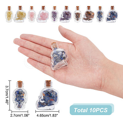 ARRICRAFT 10Pcs Mixed Gemstones Chips in Skull Glass Bottle Display Decorations DJEW-AR0001-08-1