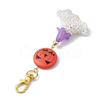 Hallowmas Ghost Handmade Glass Seed Beads Pendants Decorations HJEW-MZ00066-1