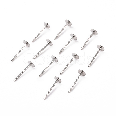 Tarnish Resistant 316 Surgical Stainless Steel Flat Round Blank Peg Stud Earring Settings STAS-R073-03-1