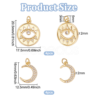 BENECREAT 8Pcs 2 Style Rack Plating Brass Micro Pave Cubic Zirconia Pendants KK-BC0011-96-1