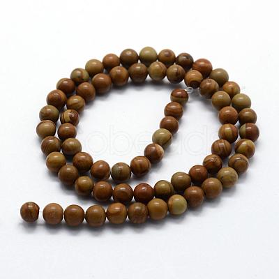 Natural Wood Lace Stone Beads Strands G-I199-17-8mm-1