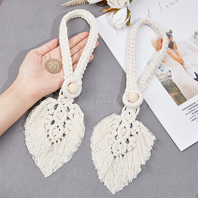 Cotton Macrame Leaf Tassel Curtain Tiebacks AJEW-WH0038-38A-1