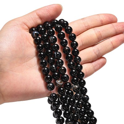 Natural Black Agate Beads Strands G-G391-8mm-01-1