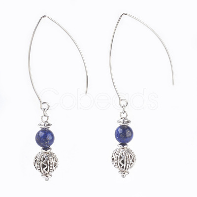 Natural Lapis Lazuli Beads Dangle Earrings EJEW-JE02811-03-1