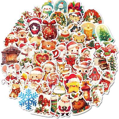 50Pcs Christmas Theme Cartoon Paper Stickers DIY-P085-08-1