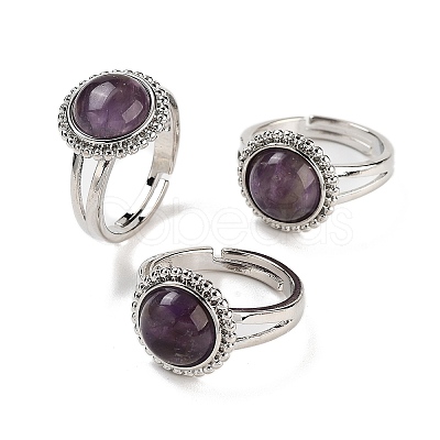 Natural Mixed Stone Round Adjustable Rings RJEW-K271-02P-1