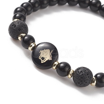 Glass & Natural Lava Rock & Synthetic Hematite Stretch Bracelet Sets BJEW-JB09204-1