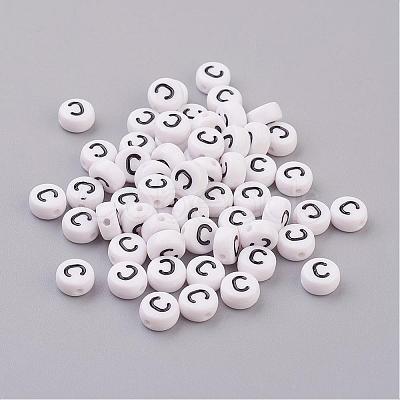 Flat Round with Letter C Acrylic Beads X-PL37C9070-C-1