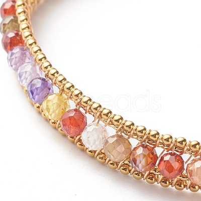 Colorful Cubic Zirconia Beads Cuff Bangle for Girl Women BJEW-JB06609-1