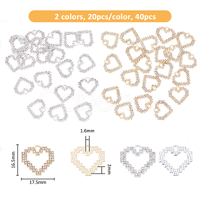 SUPERFINDINGS 40Pcs 2 Colors Alloy Crystal Rhinestone Pendaants ALRI-FH0001-20-1