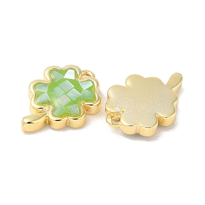 Rack Plating Brass & Shell Clover Charms with Epoxy Resin KK-K380-01G-1