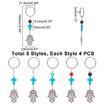 AHADERMAKER 20Pcs 5 Style Mixed Gemstone Bead and Synthetic Turquoise beads Keychain KEYC-GA0001-05-1