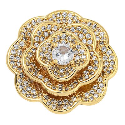 Rack Plating Brass Pave Clear Cubic Zirconia Flower Multi-Strand Links KK-Z063-16G-1