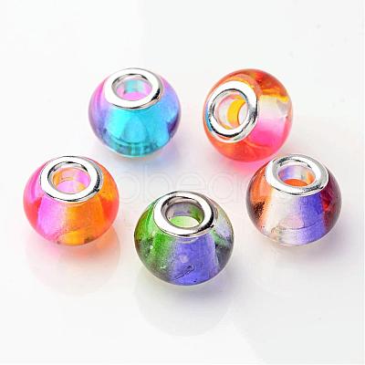 Mixed Color Spray Painted Two Tone Glass Rondelle Large Hole European Beads X-GPDL-R003-M1-1