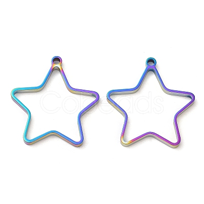 304 Stainless Steel Open Back Bezel Star Pendants STAS-Z040-01RC-1