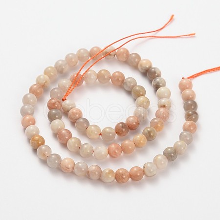 Natural Multi-Moonstone Round Beads Strands G-O030-4mm-10-1