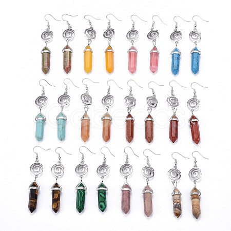 Pointed Bullet Natural & Synthetic Mixed Gemstone Dangle Earrings EJEW-K084-C-1