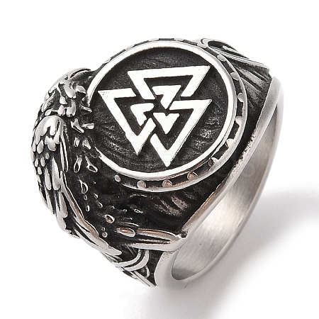 Viking 304 Stainless Steel Valknut Rings RJEW-U005-17B-AS-1