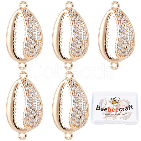 Beebeecraft Brass Micro Pave Clear Cubic Zirconia Connector Charms KK-BBC0003-33-1