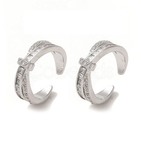 Rack Plating Brass Pave Clear Cubic Zirconia Cross Cuff Earrings for Women EJEW-P280-03P-1