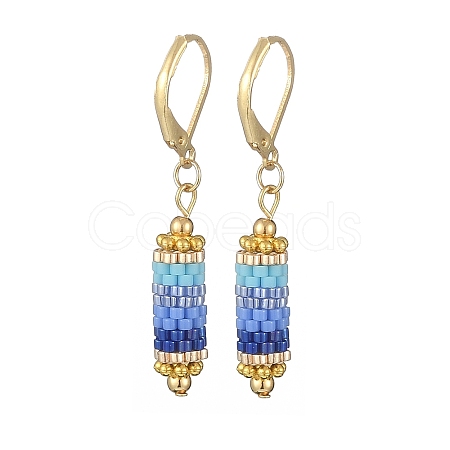 Glass Seed Braided Column Dangle Leverback Earrings EJEW-MZ00058-02-1