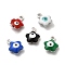 304 Stainless Steel Enamel Charms, Flower with Evil Eye Charm, Stainless Steel Color, Mixed Color, 8.5x6.5x2.5mm, Hole: 1mm