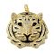 Brass Micro Pave Clear Cubic Zirconia with Enamel Pendants, Real 18K Gold Plated, Tiger, 44.5x44.5x12mm, Hole: 7x4mm