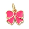 Rack Plating Brass Enamel Charms, with Jump Ring, Long-Lasting Plated, Lead Free & Cadmium Free, Real 18K Gold Plated, Bowknot Charm, Deep Pink, 9.5x10x1.5mm, Hole: 3.5mm